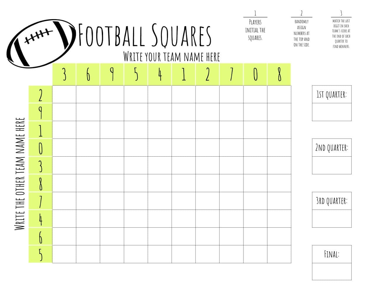 printable football squares