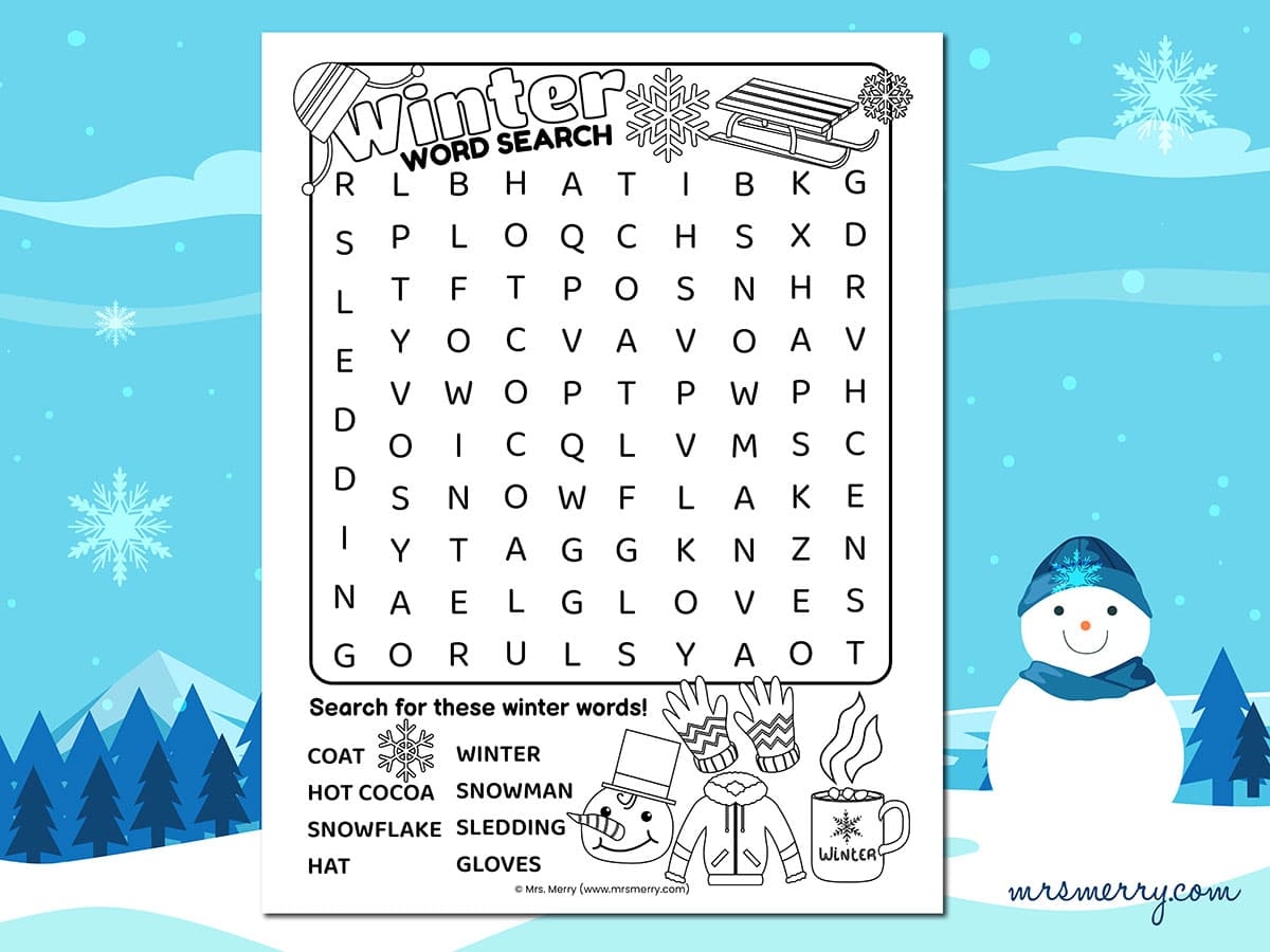 winter word search printable