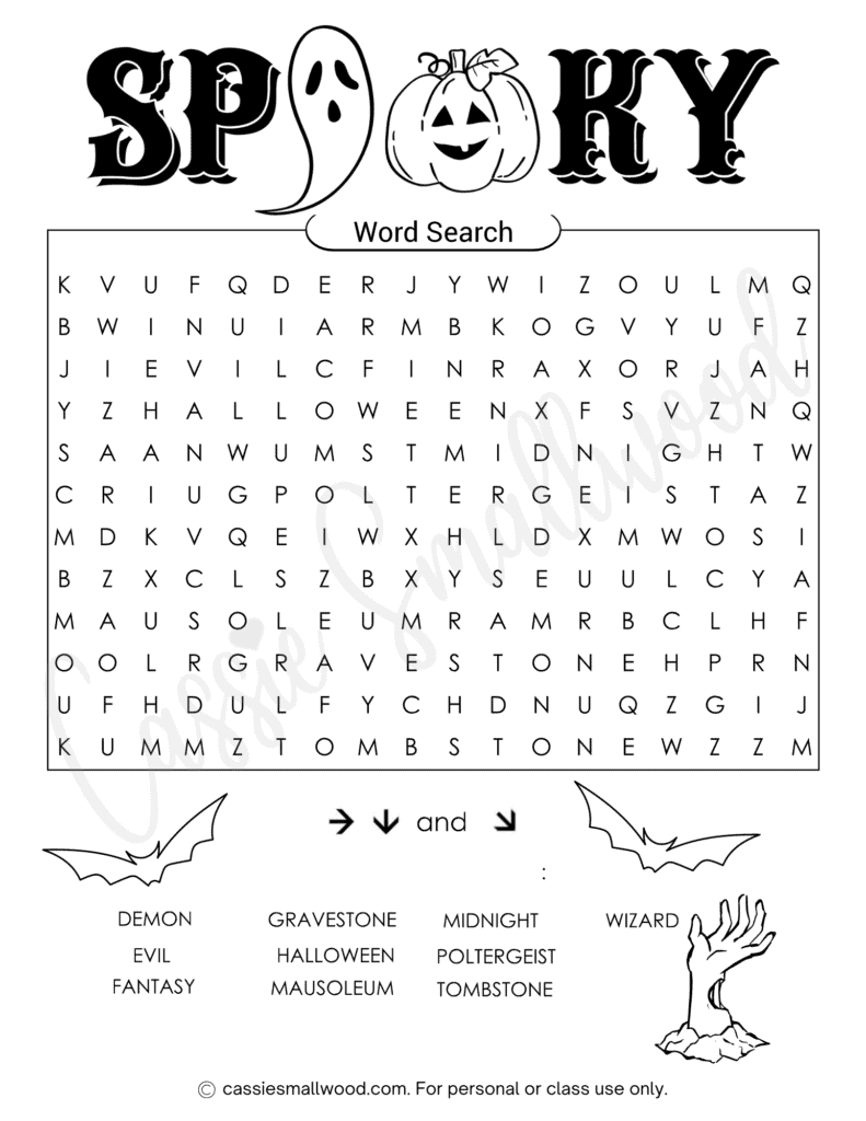 free printable halloween word search