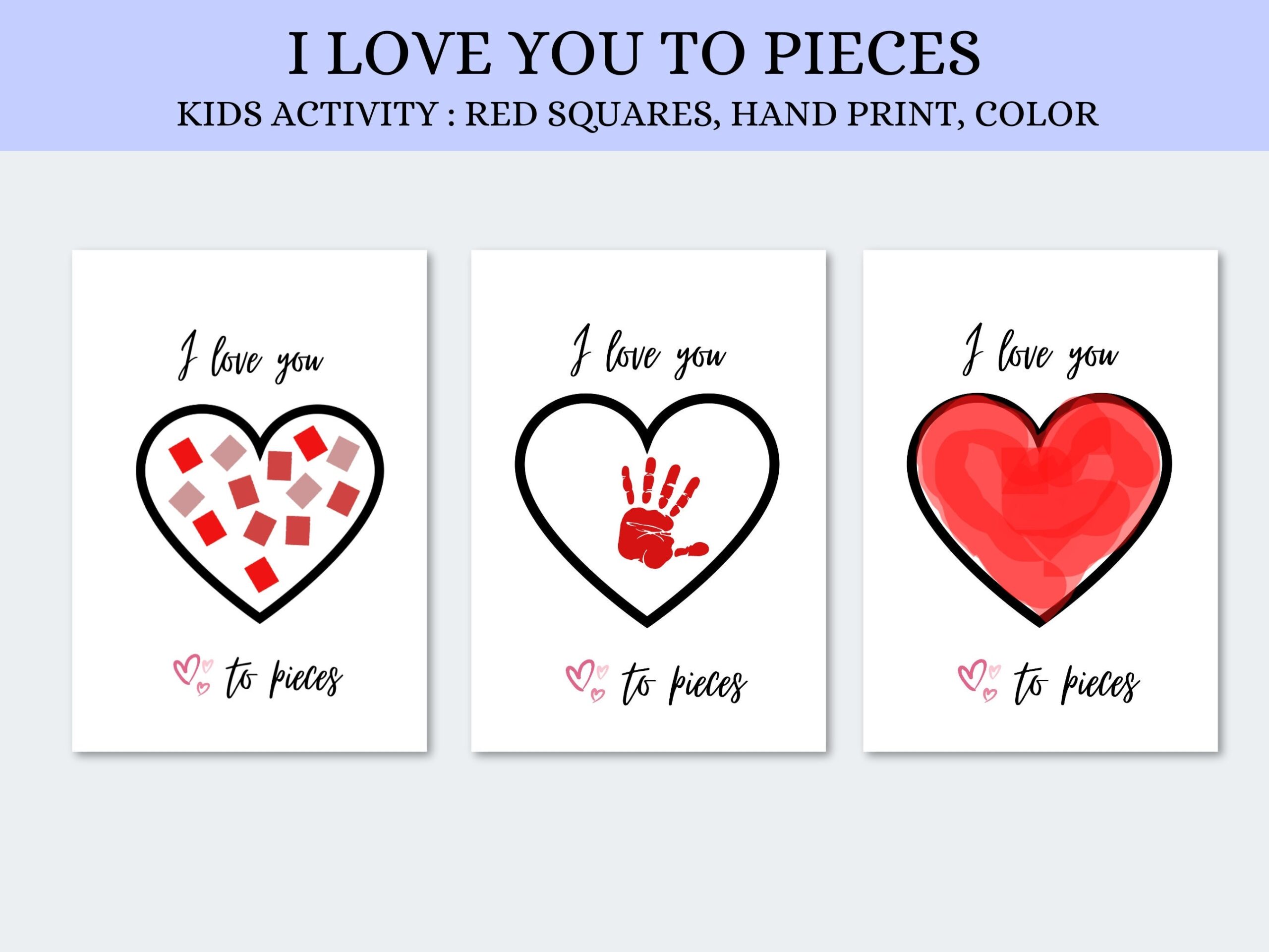 I Love You To Pieces Printable Valentines Day Crafts For Kindergarten And School Heart Template To Color Or Add A Handprint Home Activity Etsy