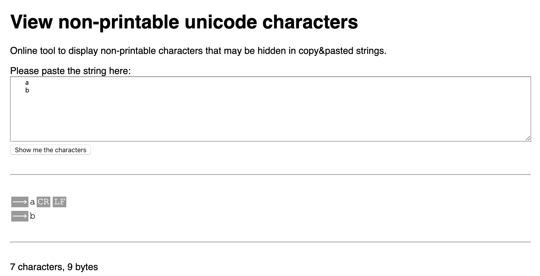 view non-printable unicode characters