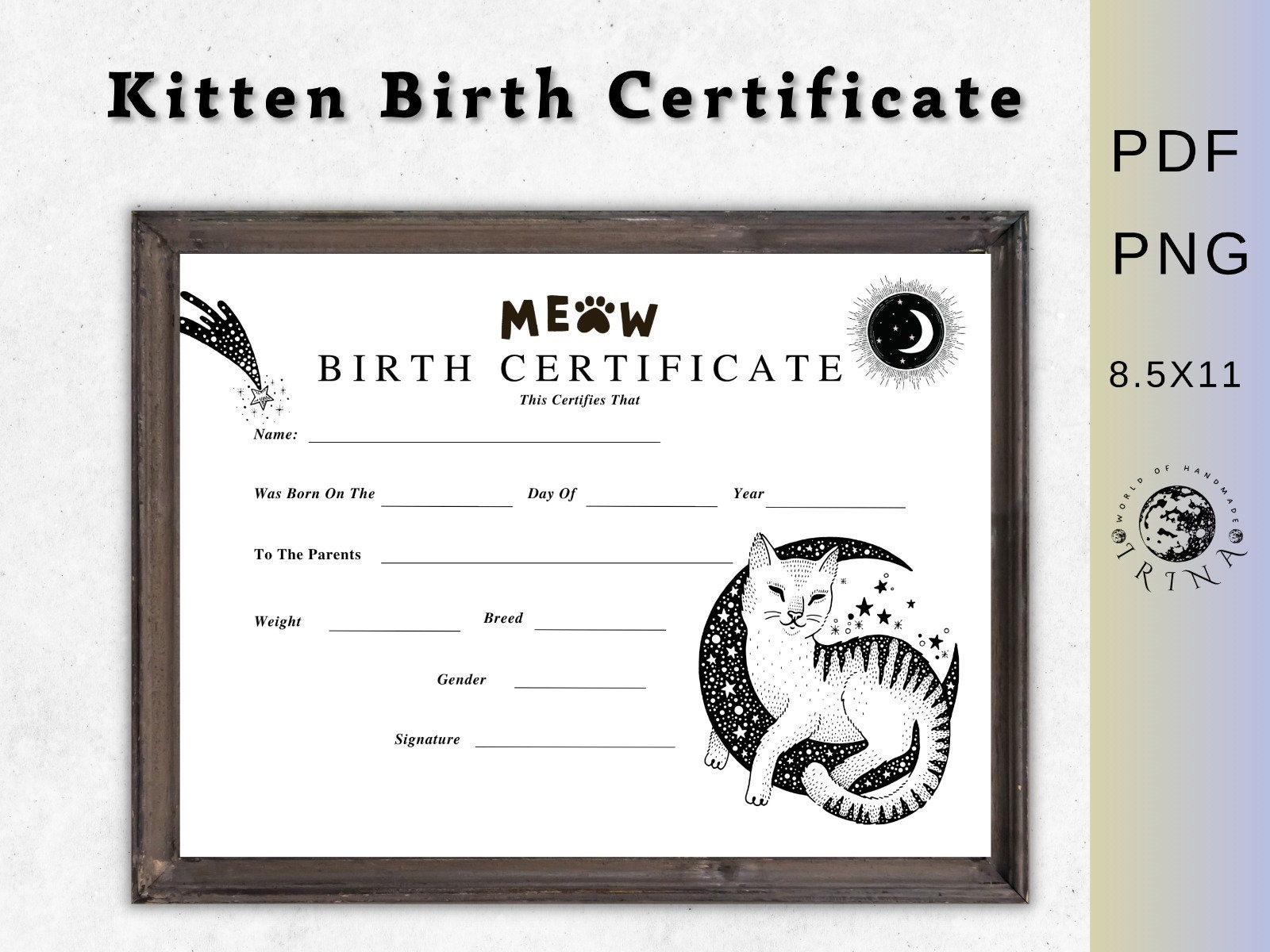 Kitten Birth Certificate Printable Cat Birth Pet Certificate cat Owner cat Lover Breeder Birth Forms Certificate Of Birth Etsy Israel
