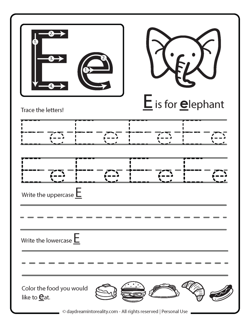 Letter E Worksheets 55 Free PDF Printables Daydream Into Reality