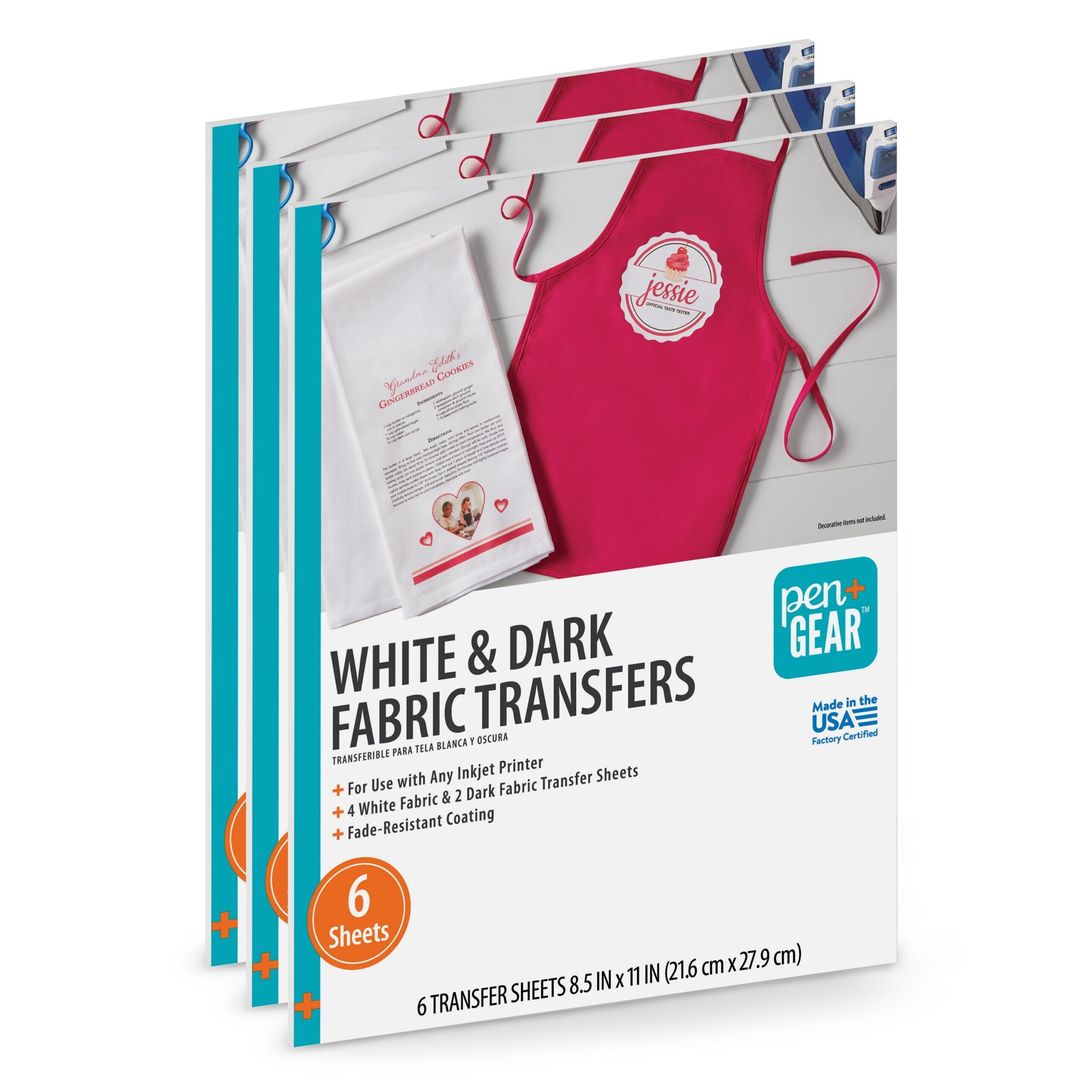 Pen Gear White Dark Fabric Transfer Paper Inkjet Printable 8 5 X 11 18 Sheets Walmart