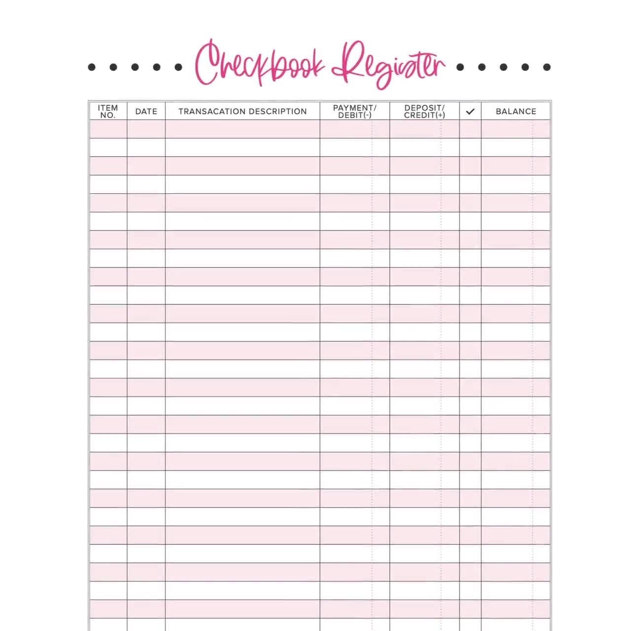 Printable Checkbook Register Expense Tracker Pink PDF Etsy
