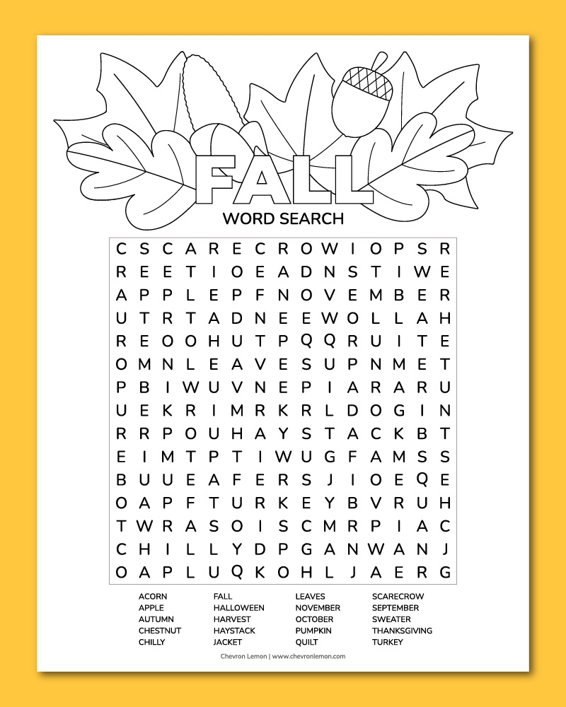 printable word search for fall