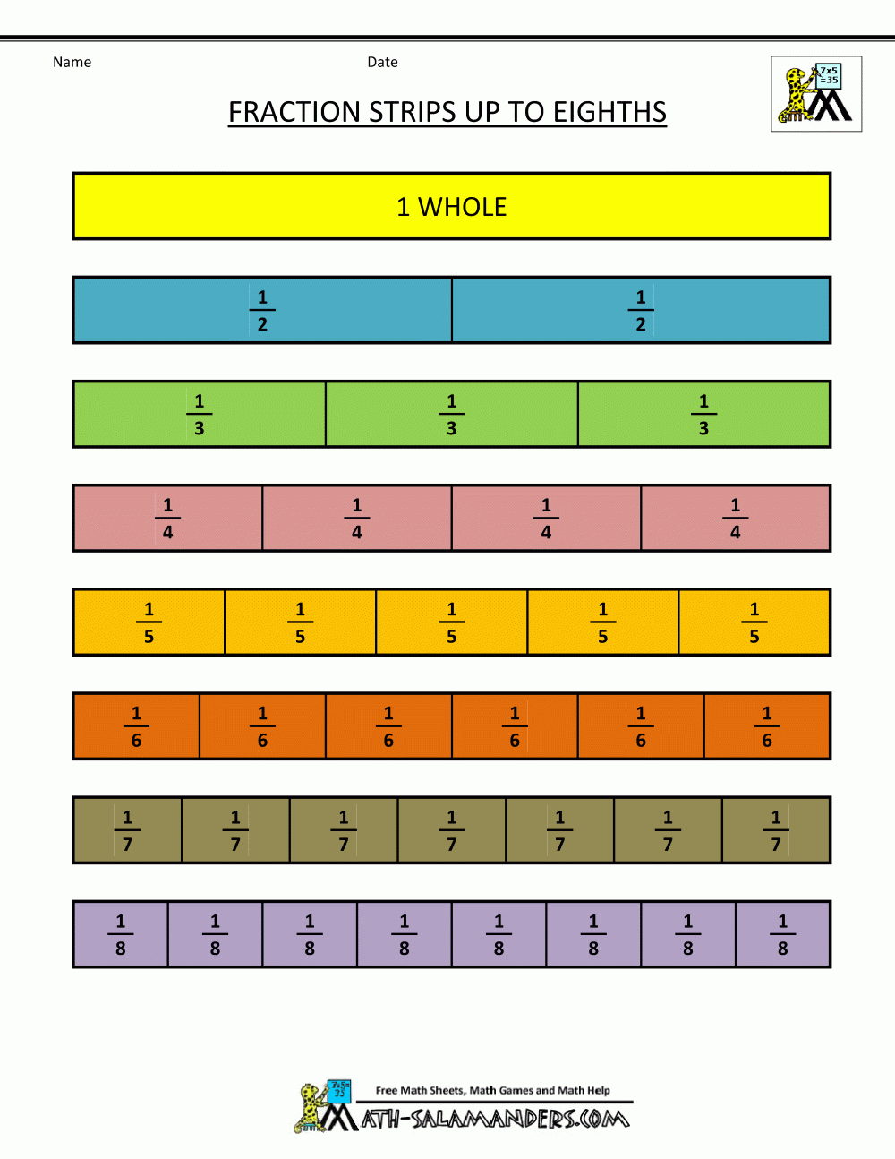 Printable Fraction Strips Printable Fraction Strips