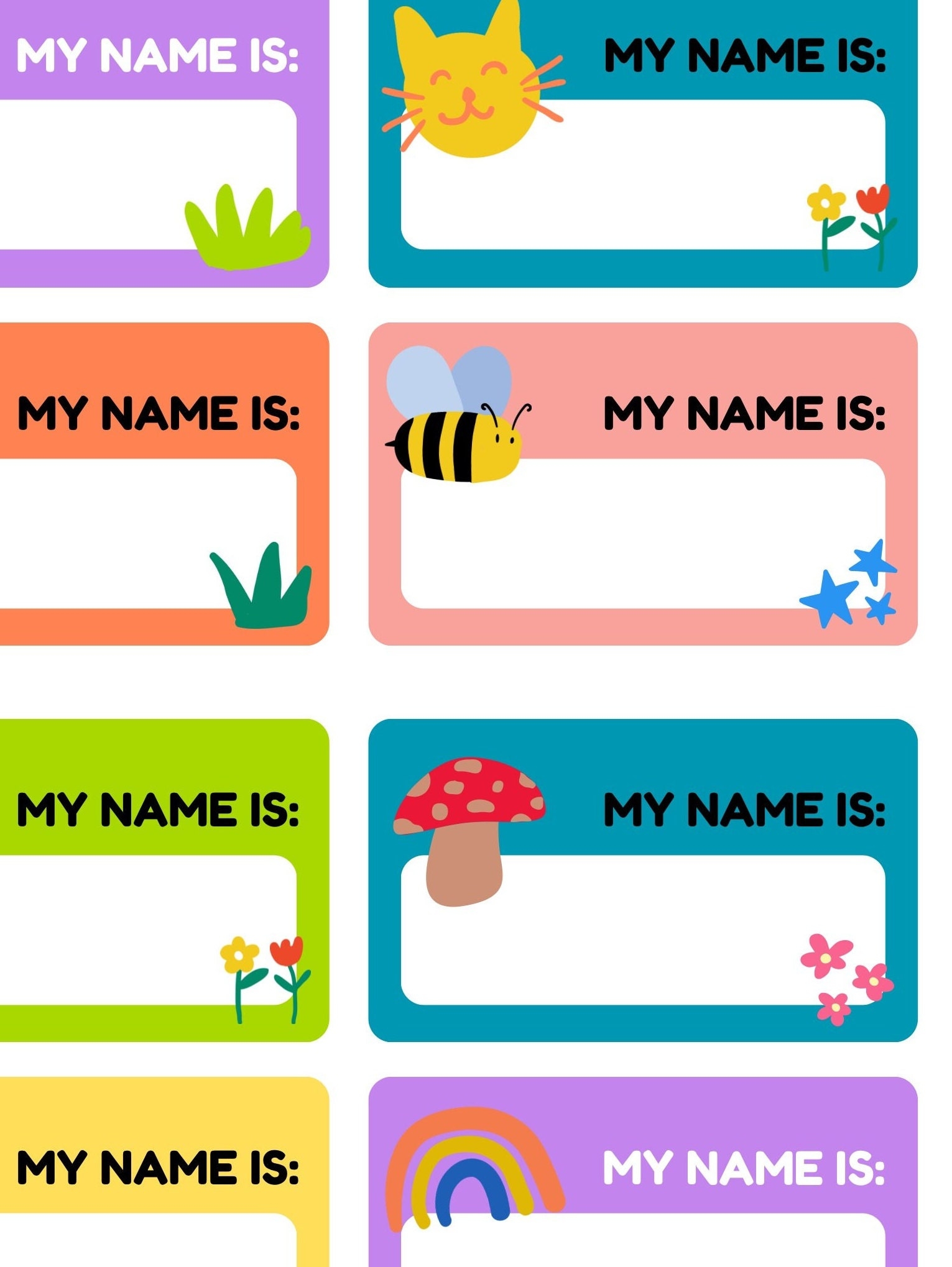 Printable Kids Name Tags Colorful Party Decor canva Editable Digital Download Etsy