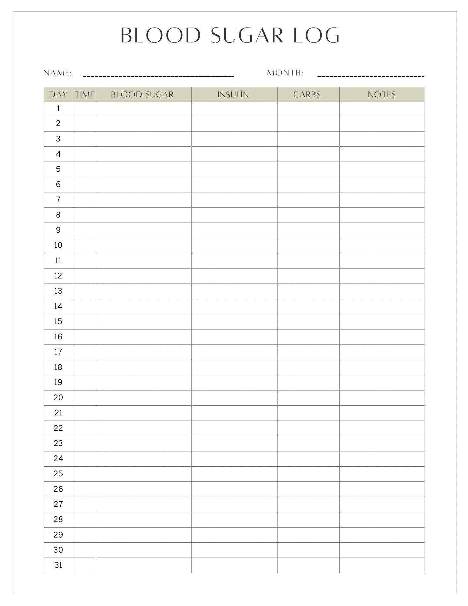 Simple Downloadable Blood Sugar Log Sheet Etsy Simple Downloadable Blood Sugar Log Sheet Etsy