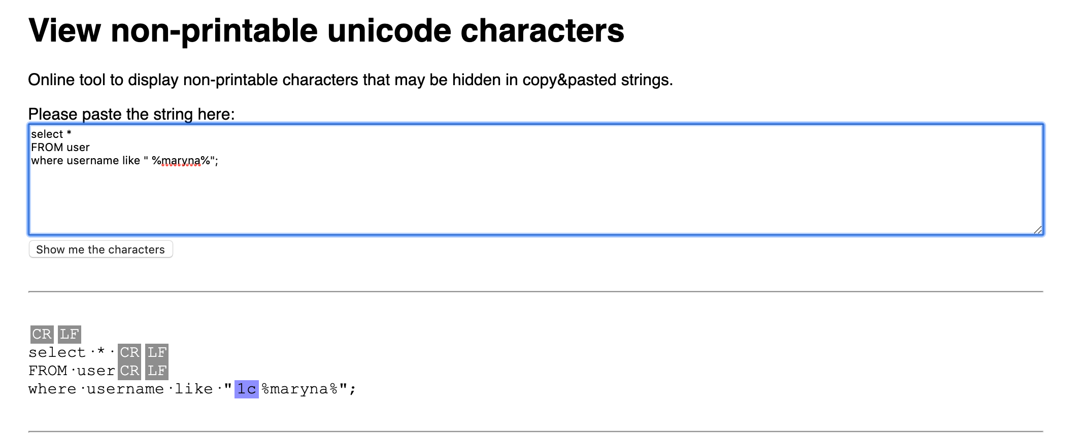 SQL Query Tab Adds Non printable Unicode Characters Issue 1634 TablePlus TablePlus