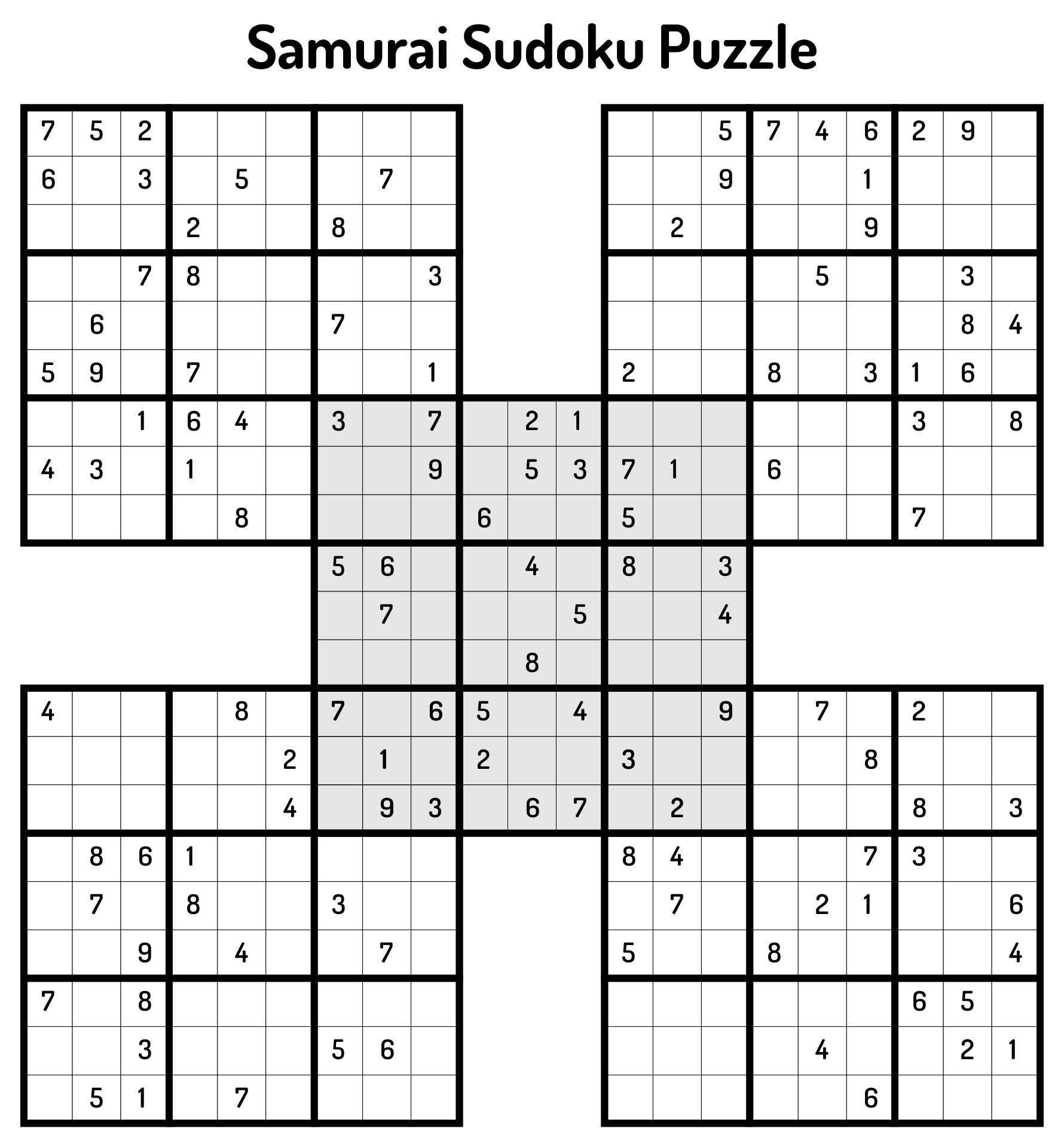 samurai sudoku printable
