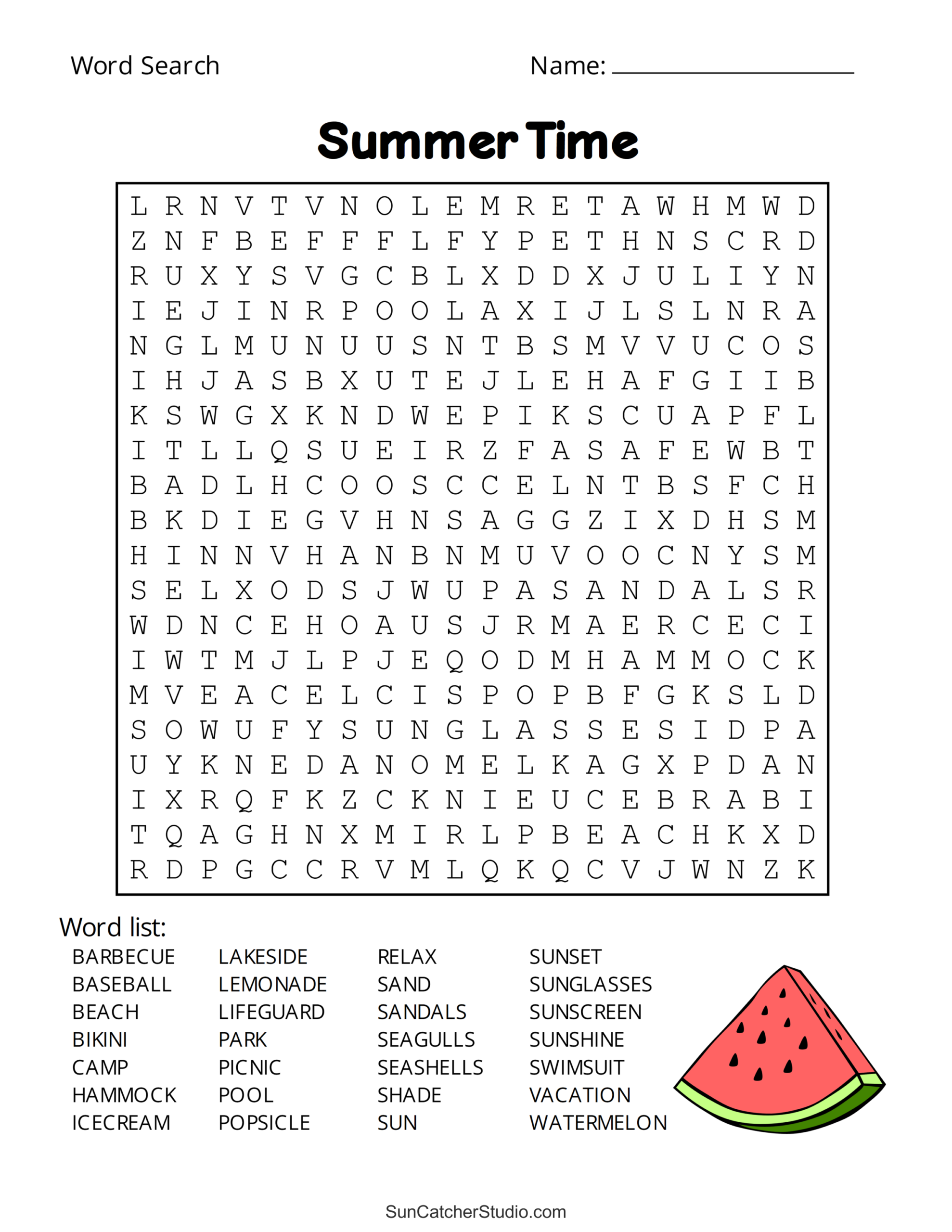 summer word search printable