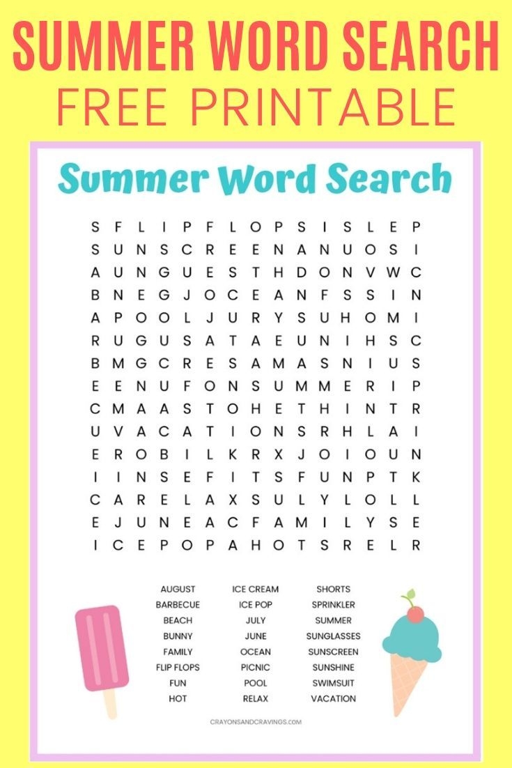 word search printable summer