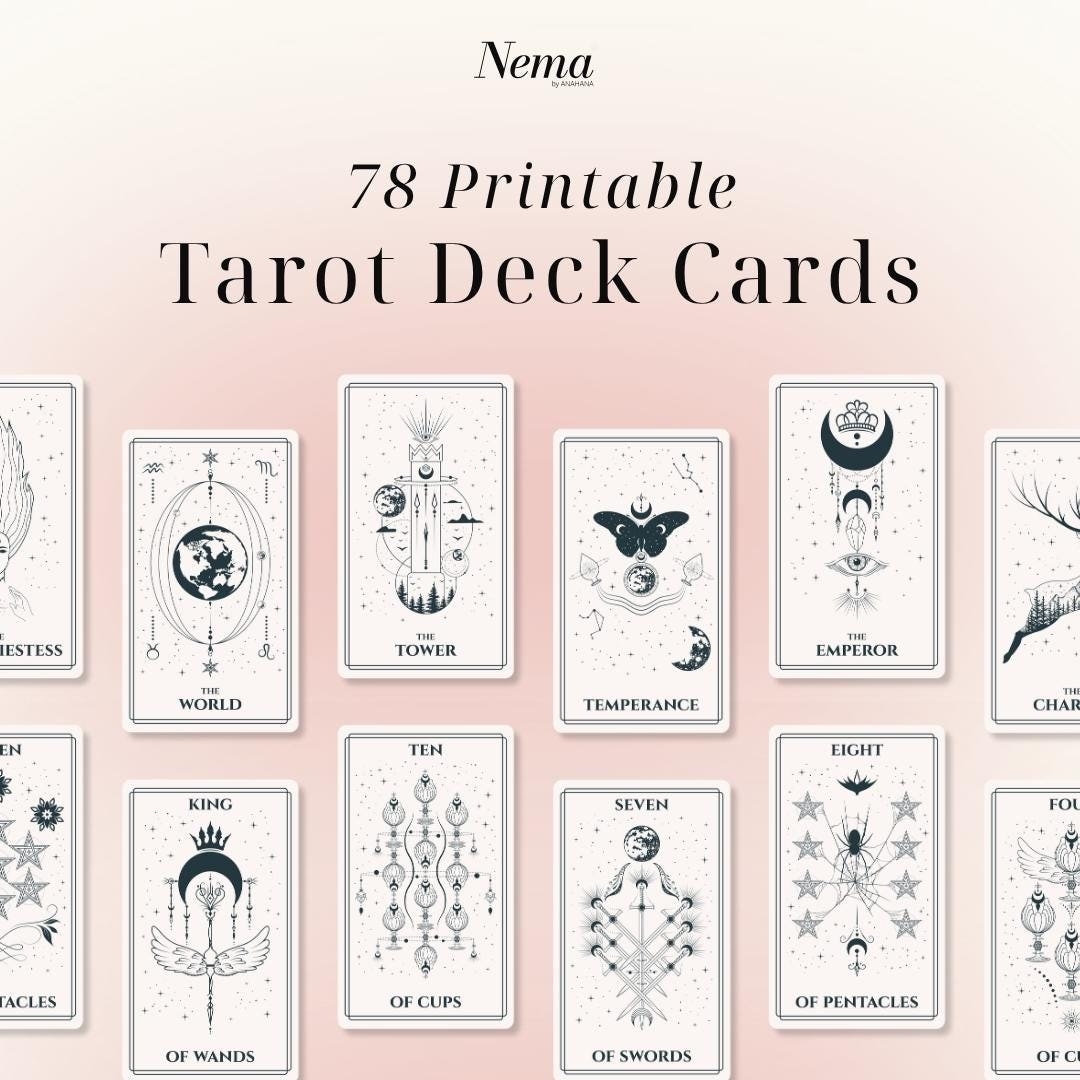 Tarot Cards Printable Mystical Celestial Design Line Art Tarot Deck Major Minor Arcana Modern Witch Digital Downloads Grimoire Gifts Etsy