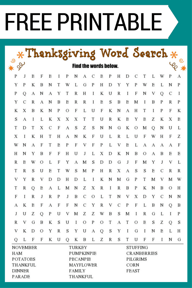 printable thanksgiving word search