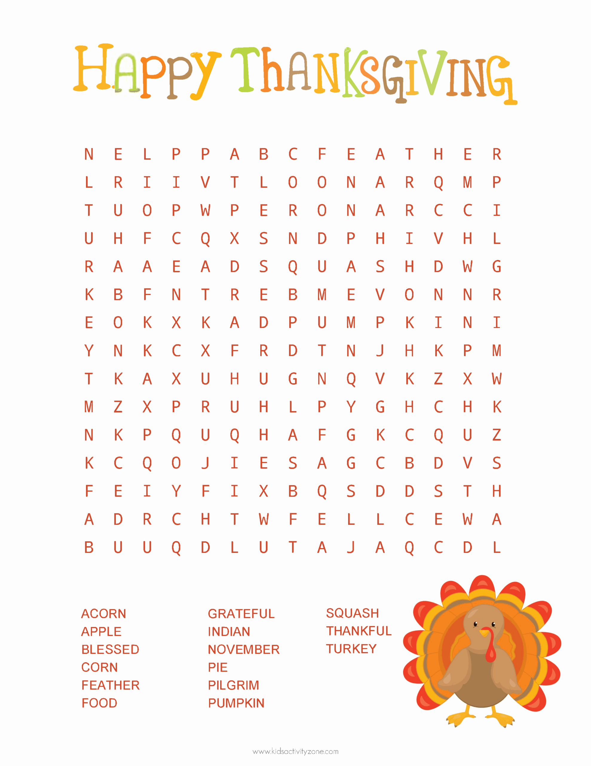 free printable thanksgiving word search