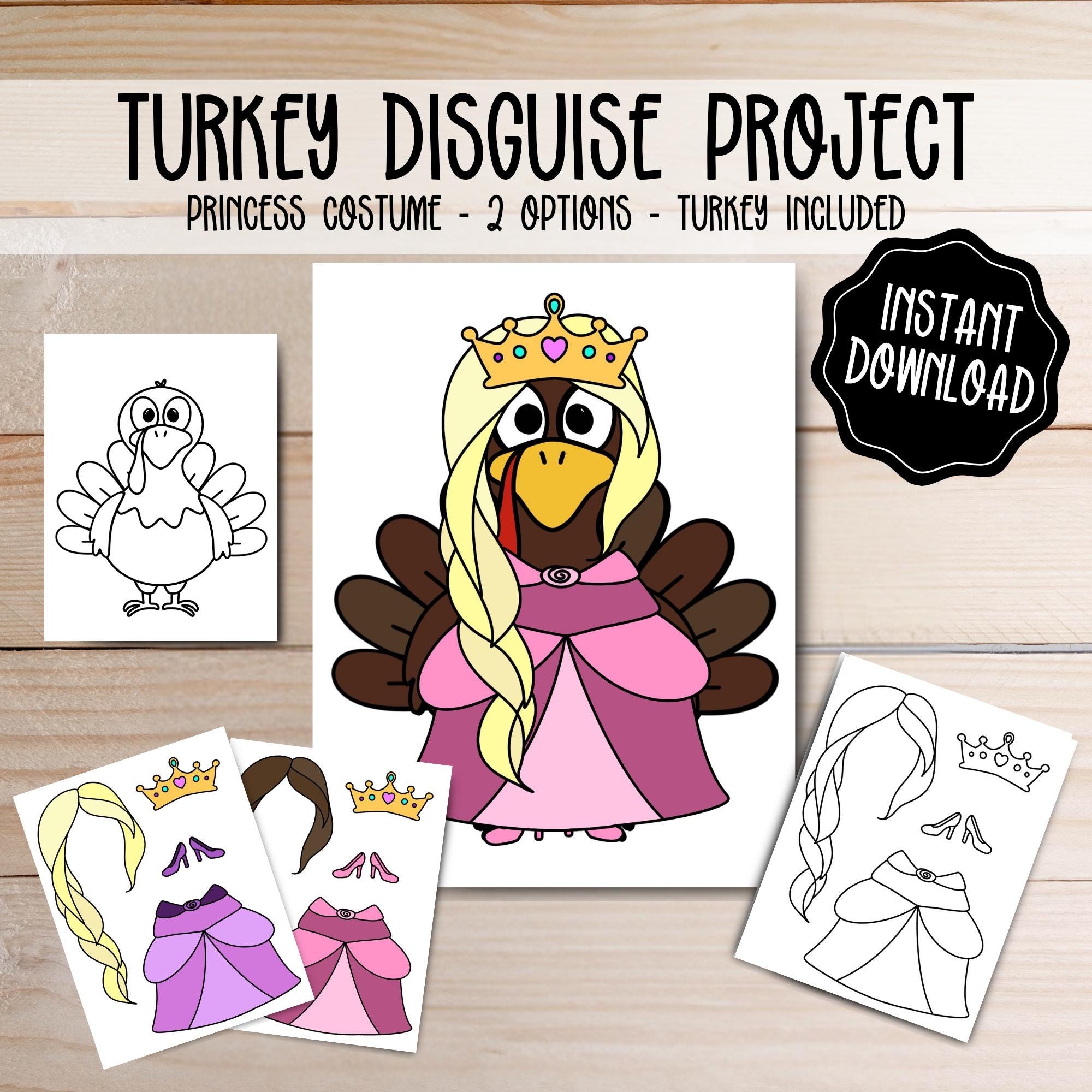 Turkey Disguise Printable Princess Costume Craft digital Download Etsy